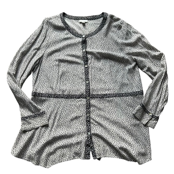 J. Jill Cream Tossed Florette Dipped-Hem Shirt ditsy floral size XL tunic button - Picture 7 of 9